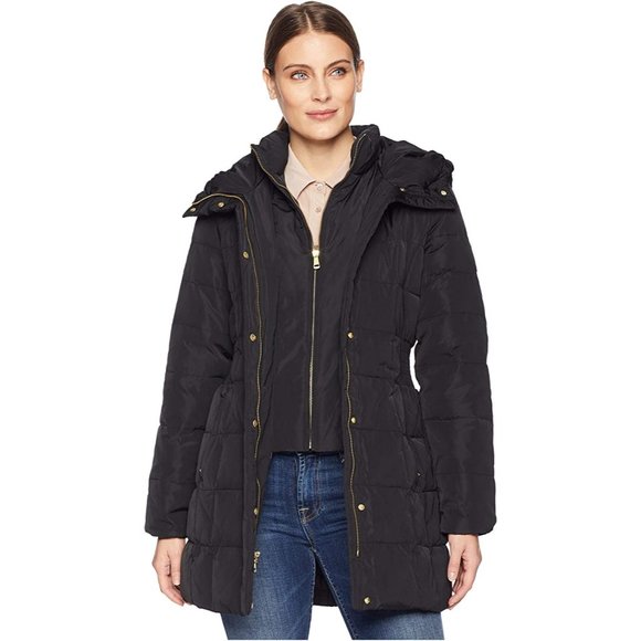 Cole Haan Women's Sz. Petite XXL Black Hooded Down & Feather Coat NWT